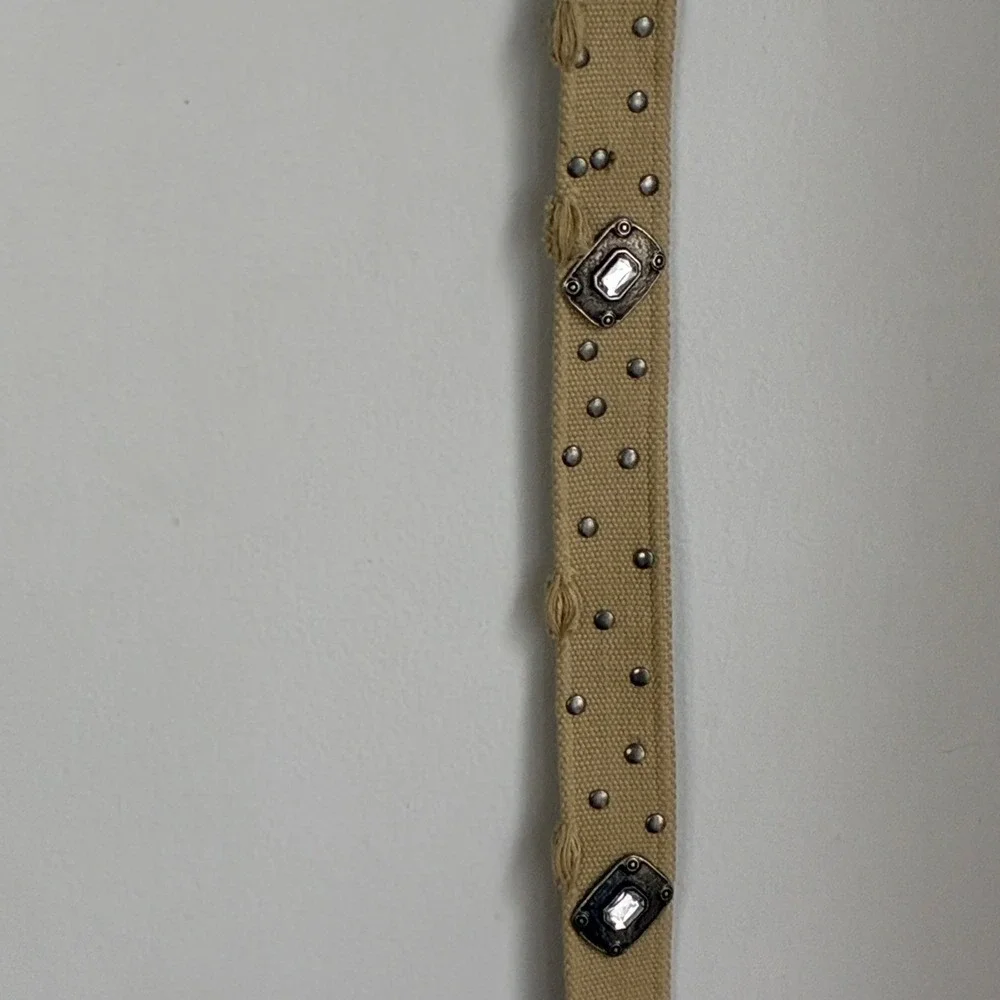 Y2K Flacco Roma Belt‎ Studded Crystal Canvas Leather Distressed Boho Festival